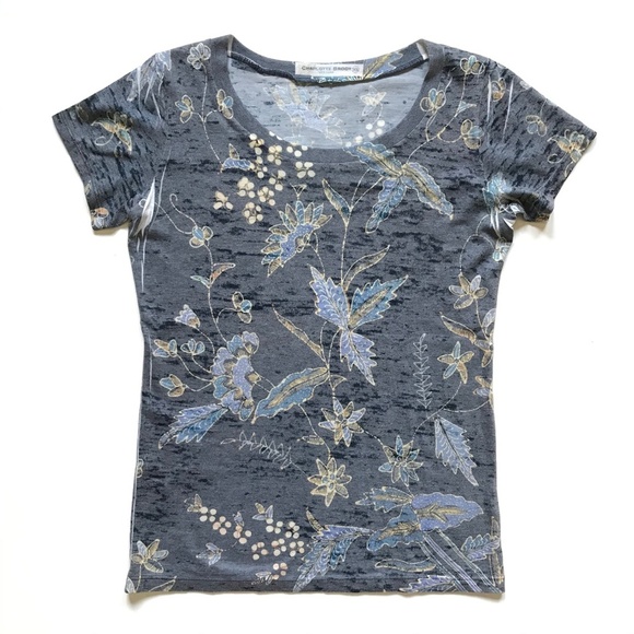 Charlotte Brody Signature T Tee Shirt Top Womens XS Blue Floral Short Sleeve - Picture 12 of 12
